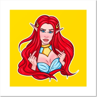 Elf Girl Middle Finger Sign Posters and Art